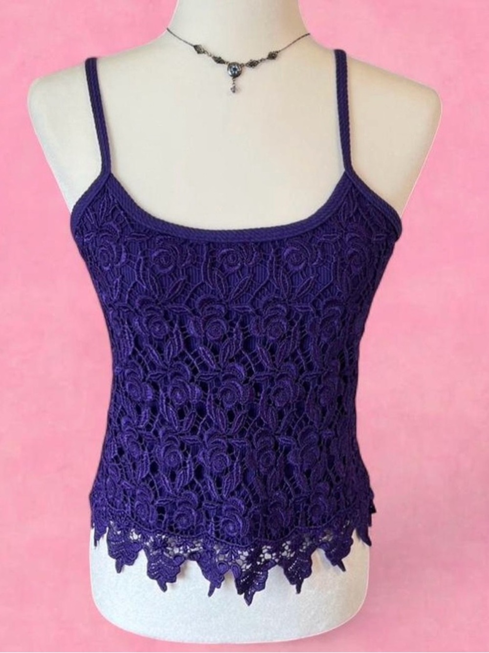 Ladies Crochet Lace Camisole Tank in Deep Purple